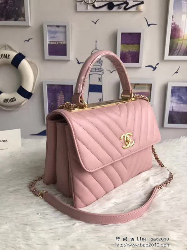 香奈兒CHANEL 92236 V格2018秋冬小羊皮手提肩背斜背鏈條包 DSC1078
